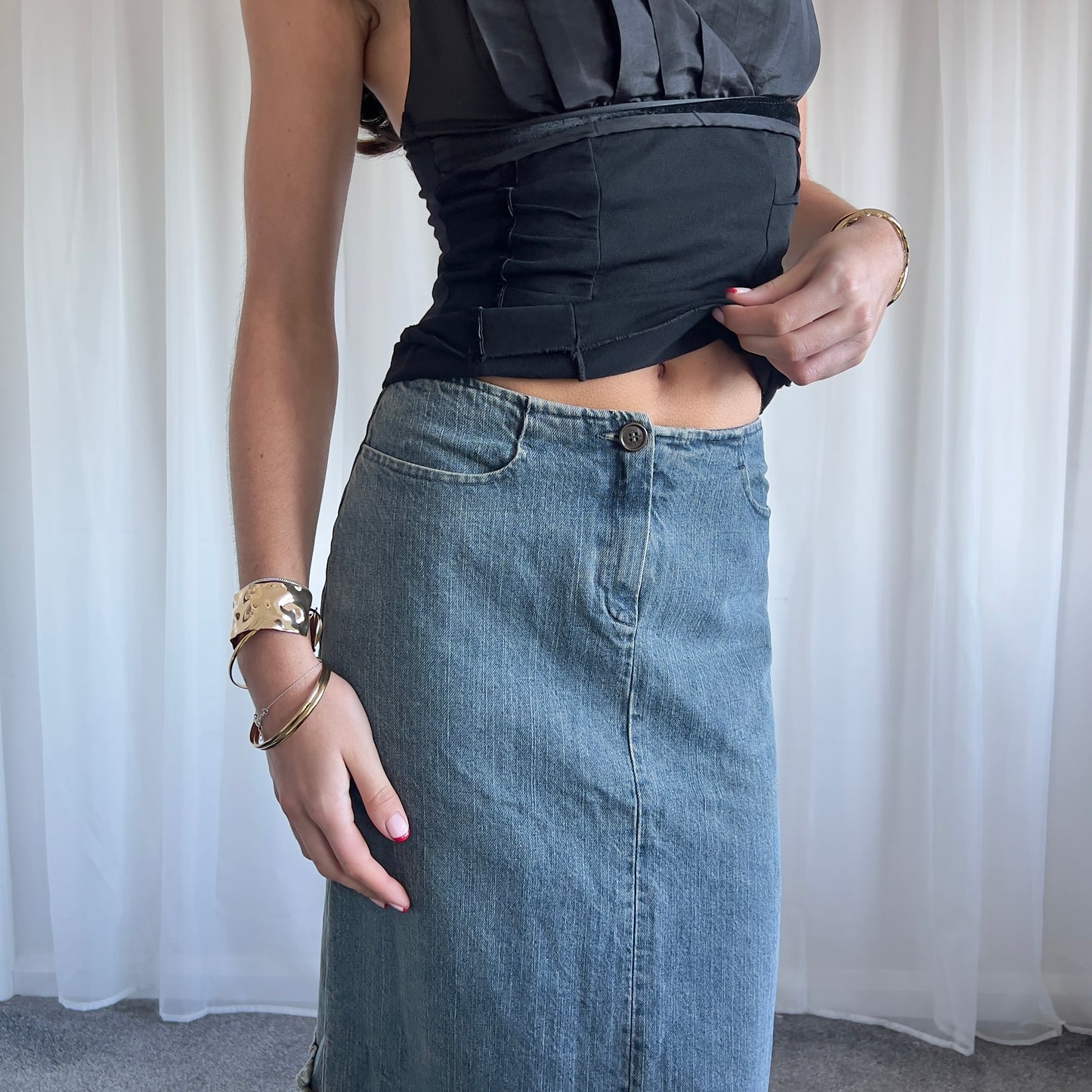 00s Denim Midi Skirt - Size XS