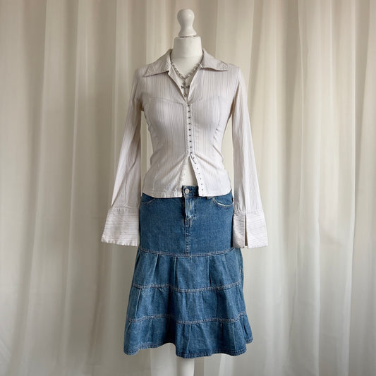 00s Denim Tiered Midi Skirt - Size L