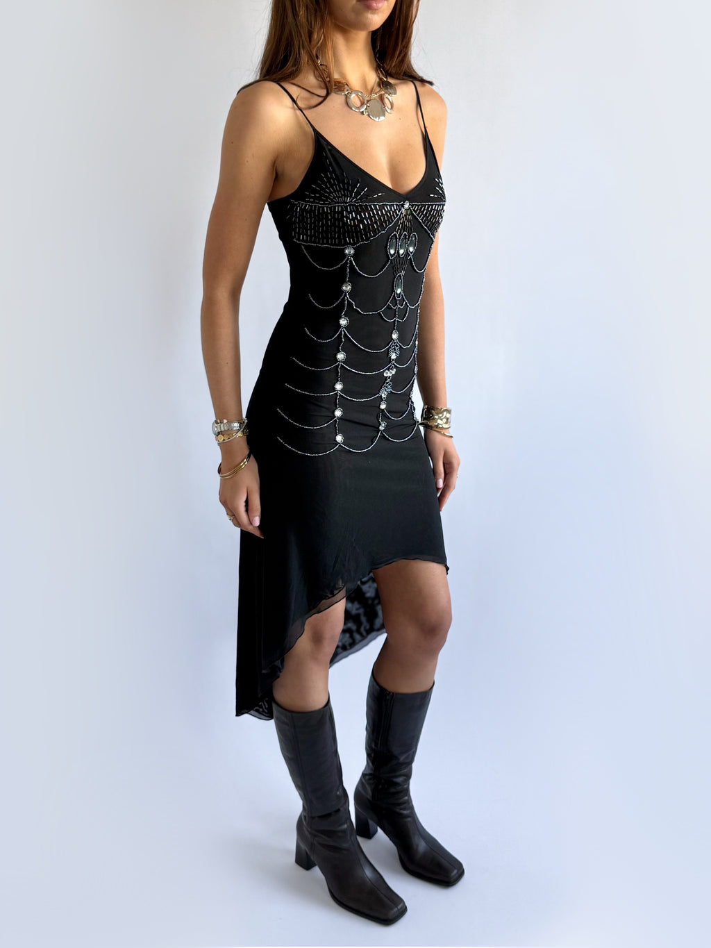 Asymmetric Beaded Midi Dress - Size S