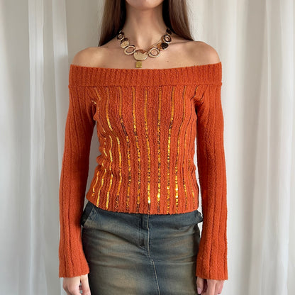 90s Bardot Wool Knit Jumper - Size S