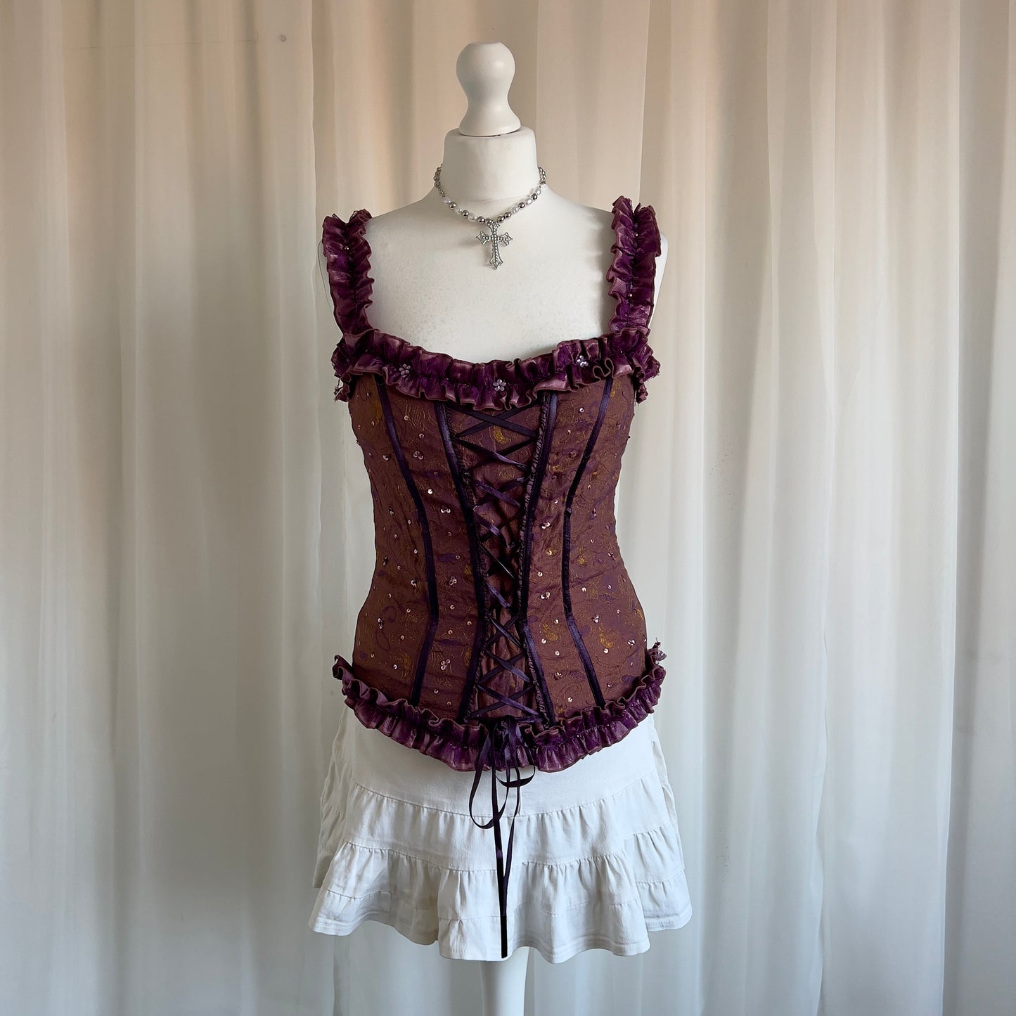 90s Ruffle Corset Cami Top - Size L