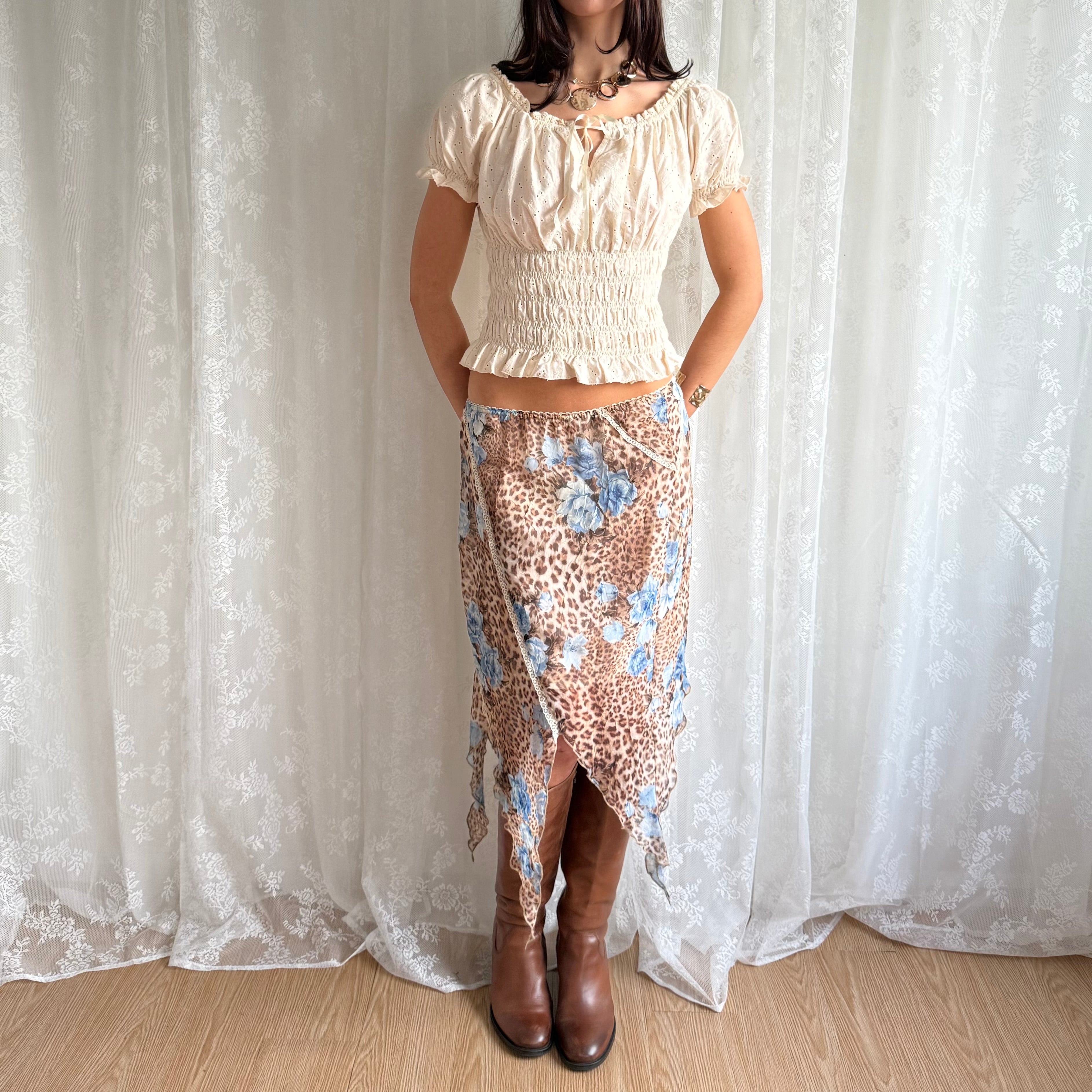 Leopard Asymmetric Midi Skirt - Size S