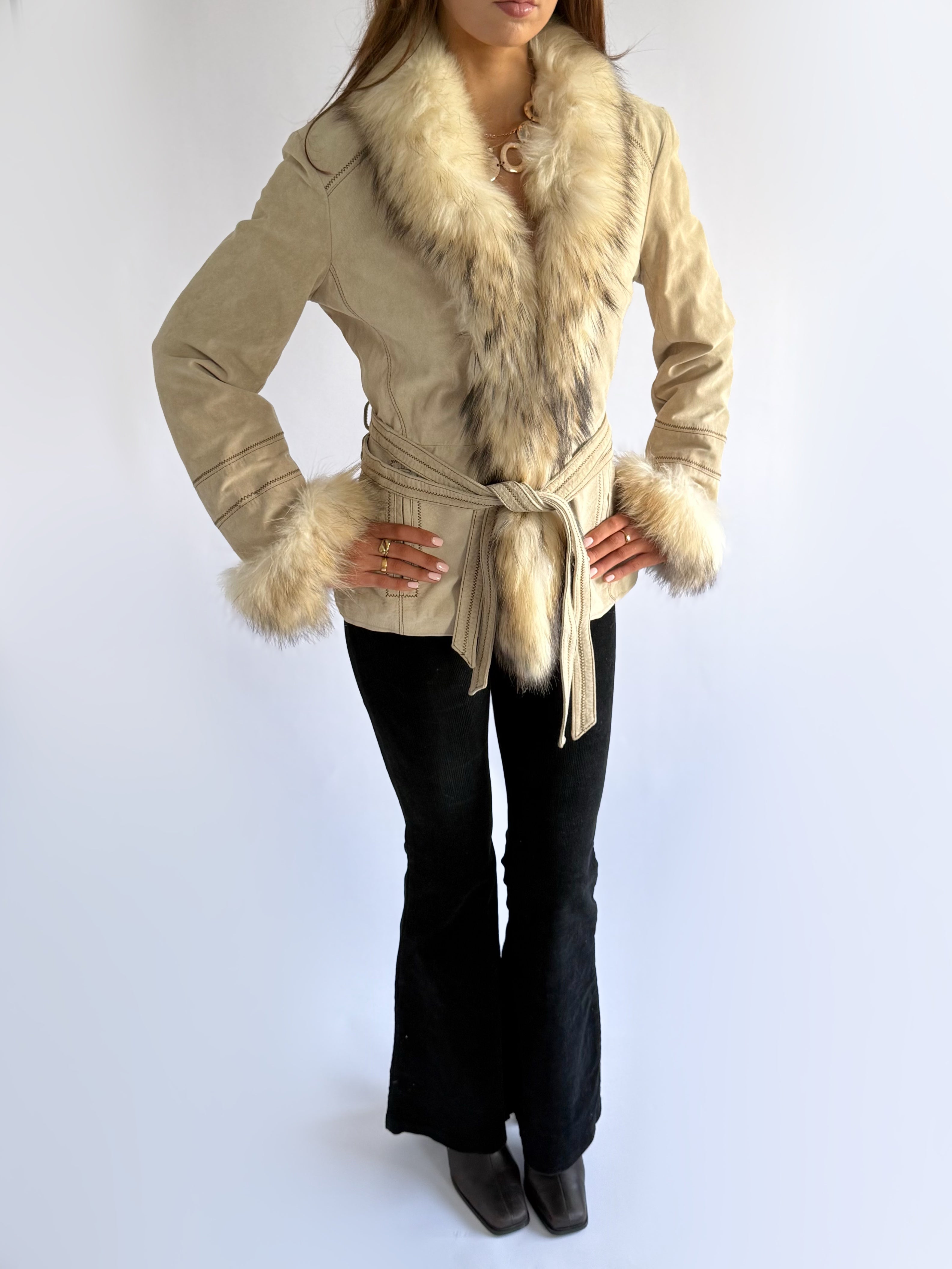 Genuine Suede & Fur Jacket - Size L