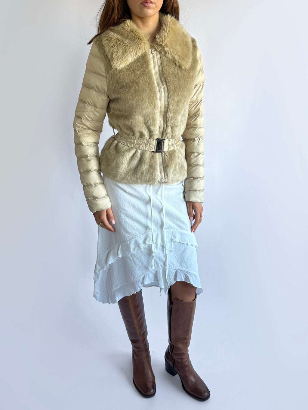 Faux Fur Puffer Coat - Size S