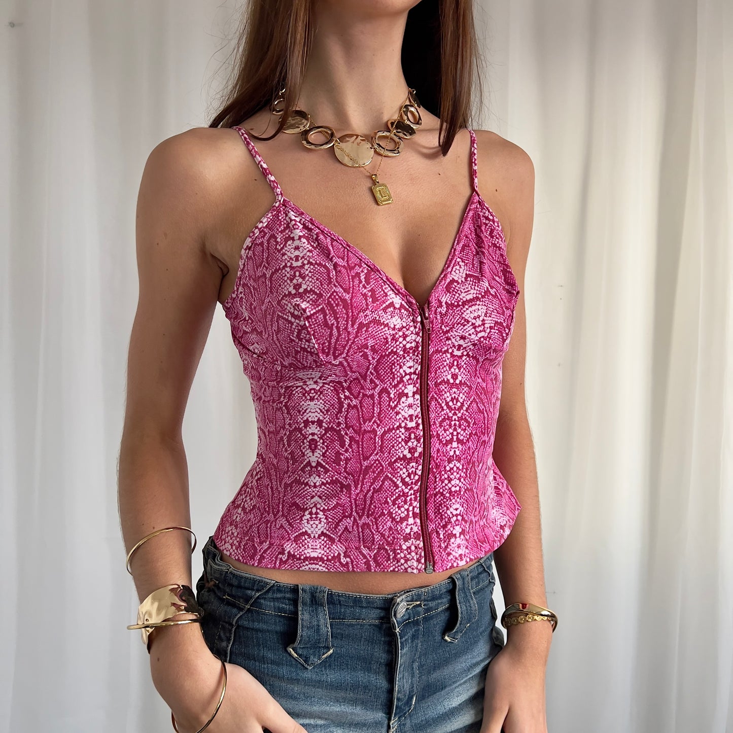 90s Snake Print Zip Cami Top - Size M