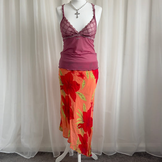 90s Floral Asymmetric Maxi Skirt - Size S