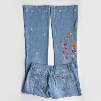 00s Floral Low Rise Flared Jeans - Size L