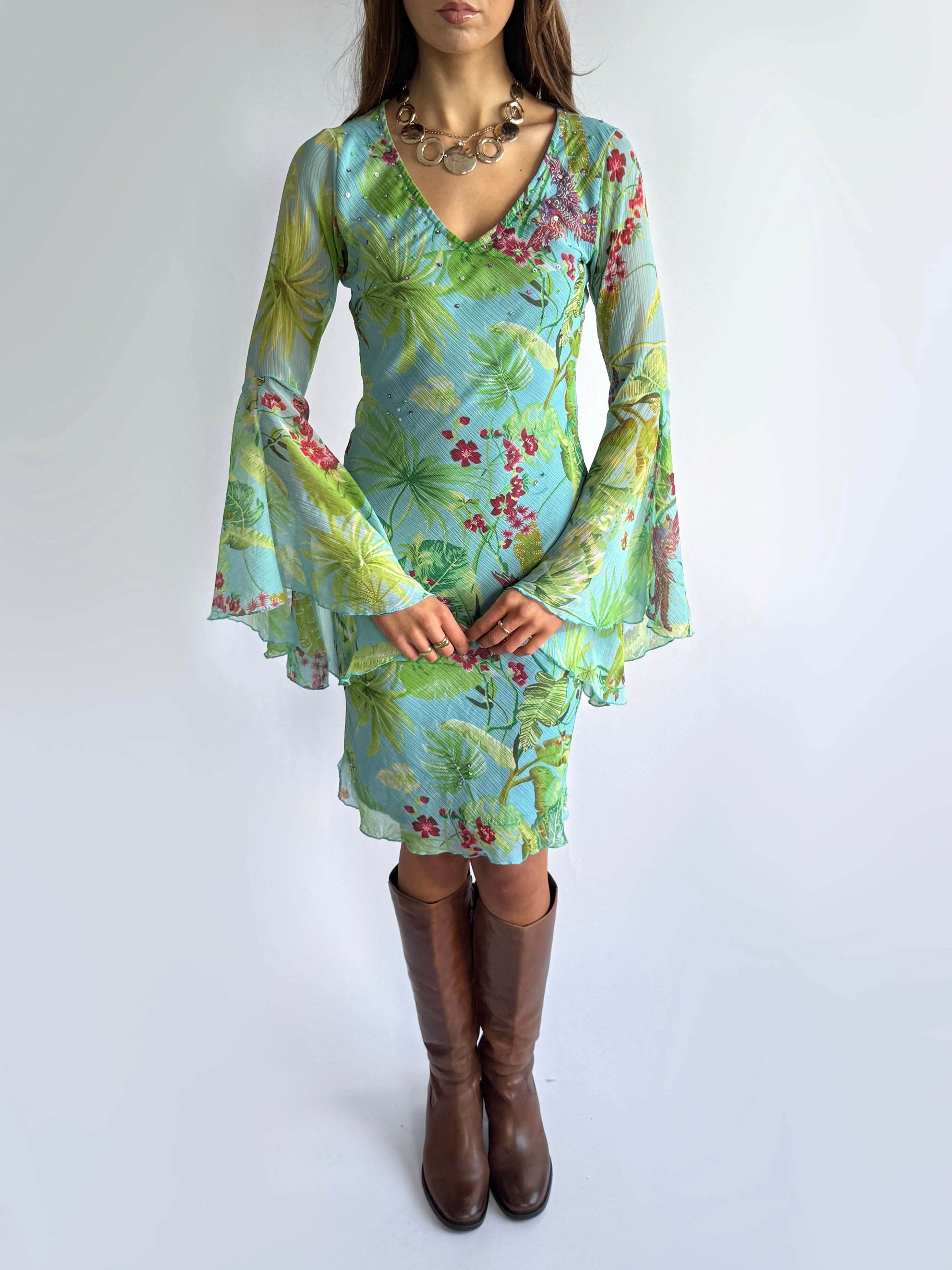 Floral Flared Midi Dress - Size S