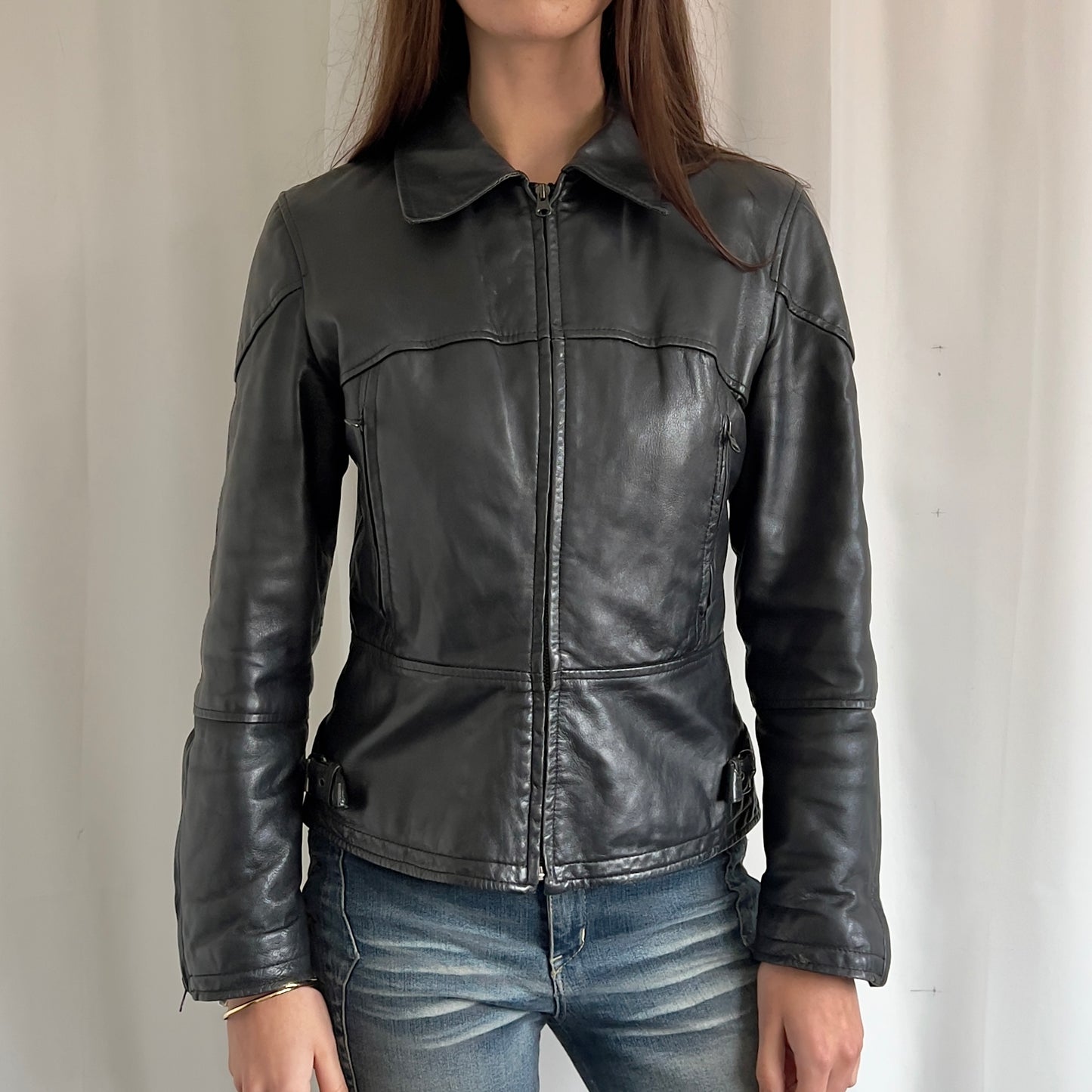 00s Genuine Leather Zip Jacket - Size M