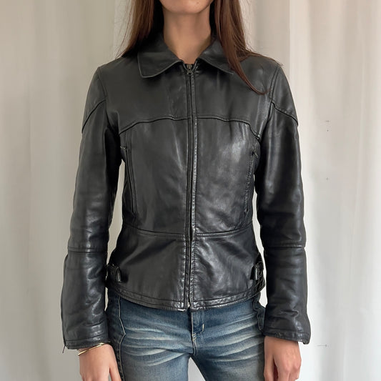 00s Genuine Leather Zip Jacket - Size M