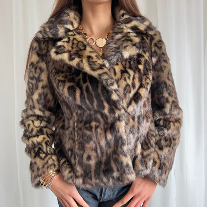 00s Leopard Faux Fur Jacket - Size L