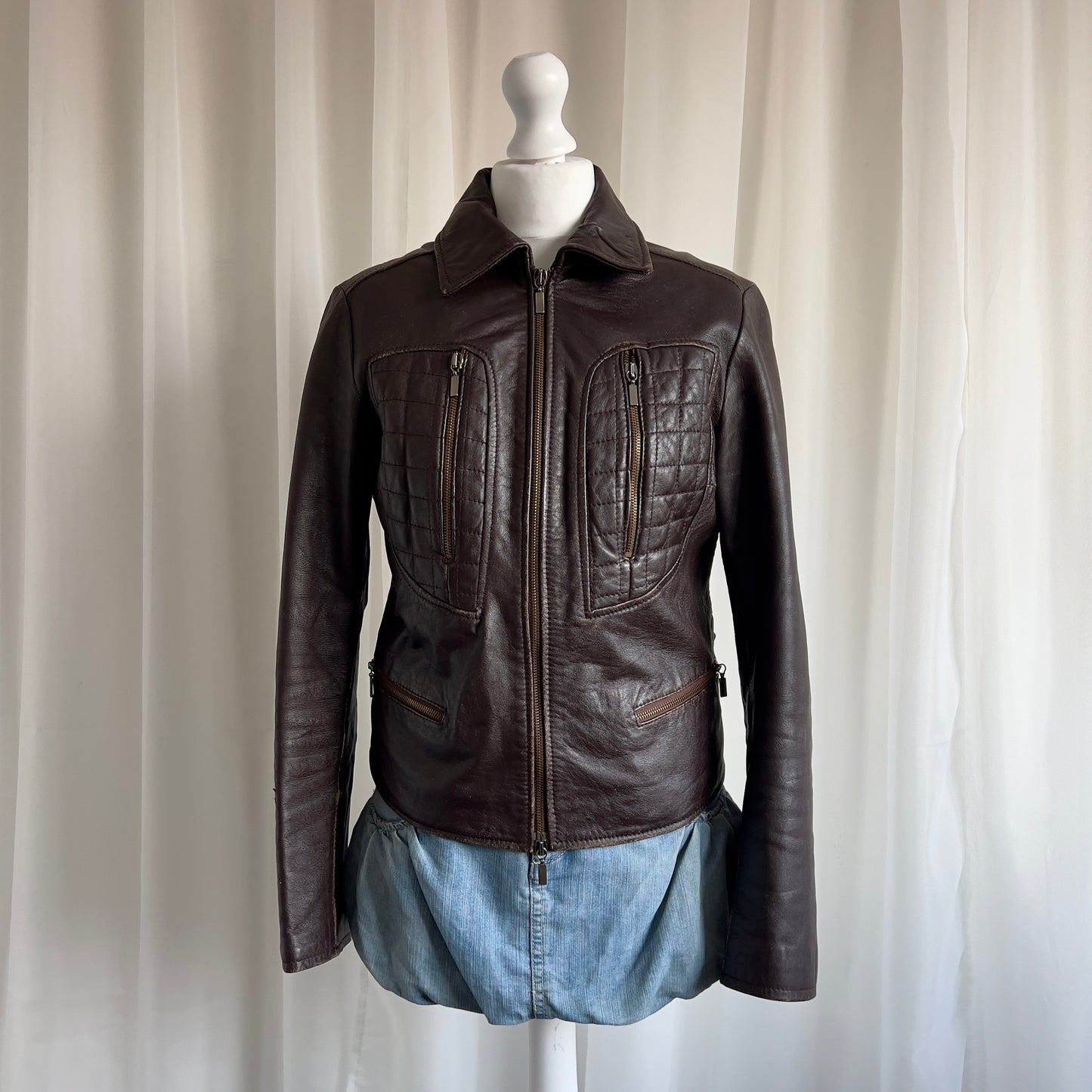 00s Genuine Leather Double Zip Jacket - Size L