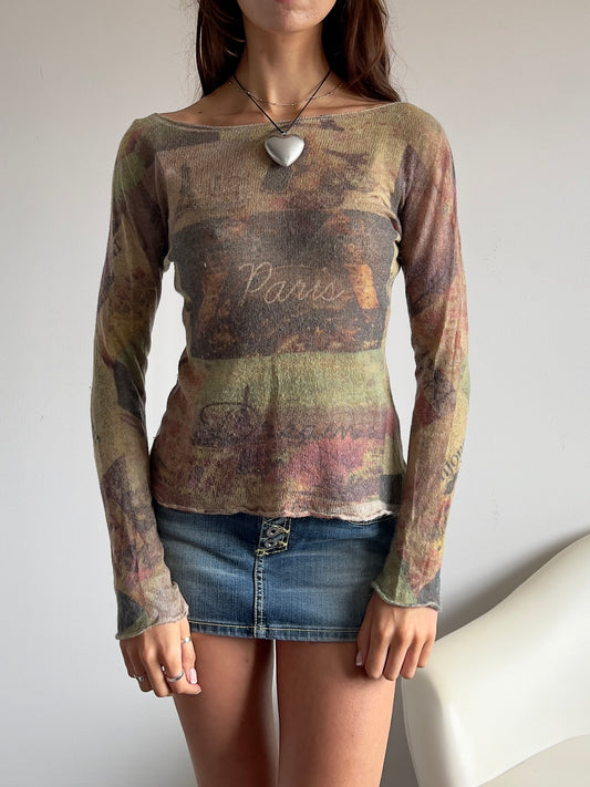 00s Mohair Knit Graphic Long Sleeve - Size M