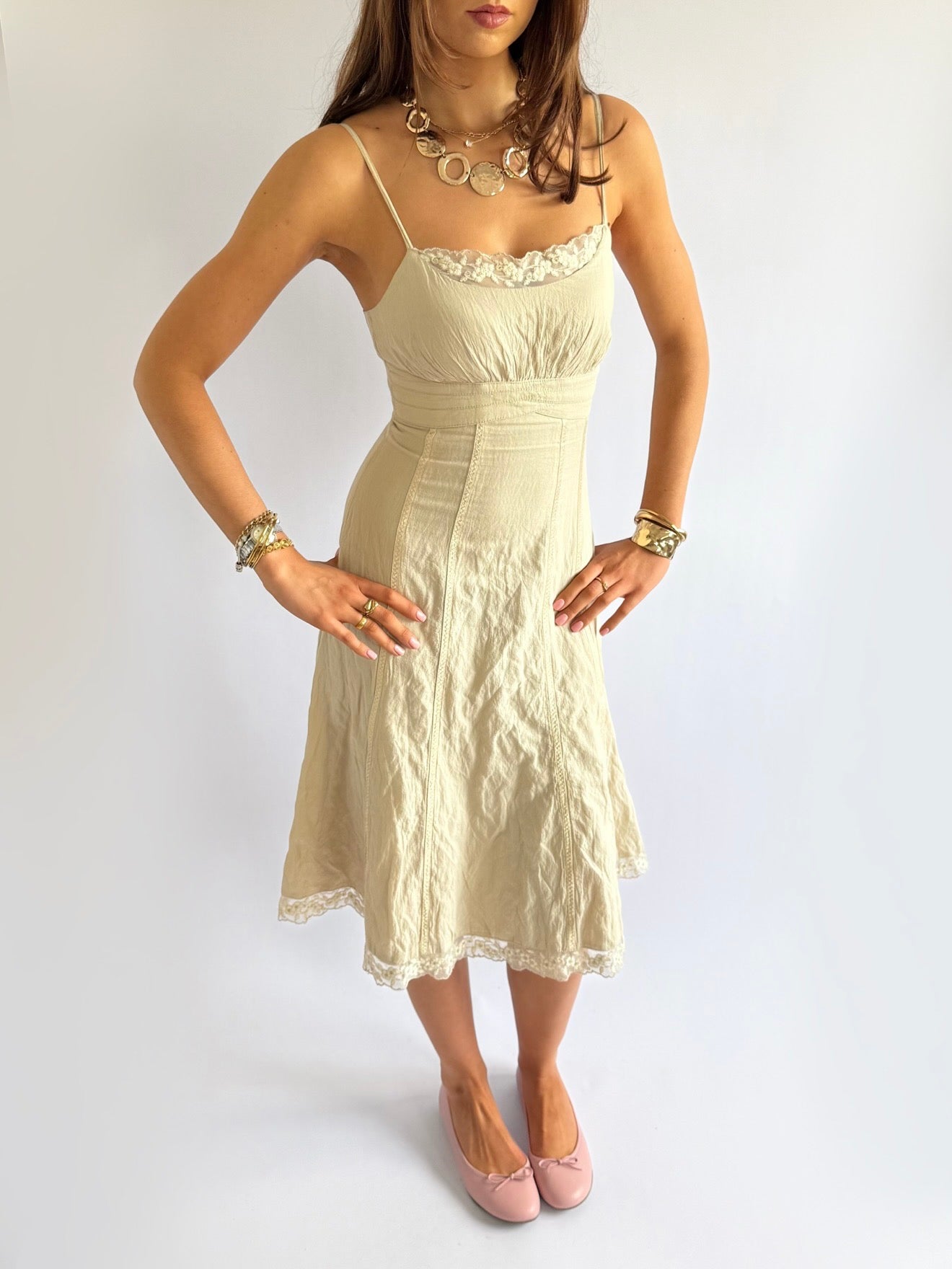 Cotton & Lace Midi Dress - Size S