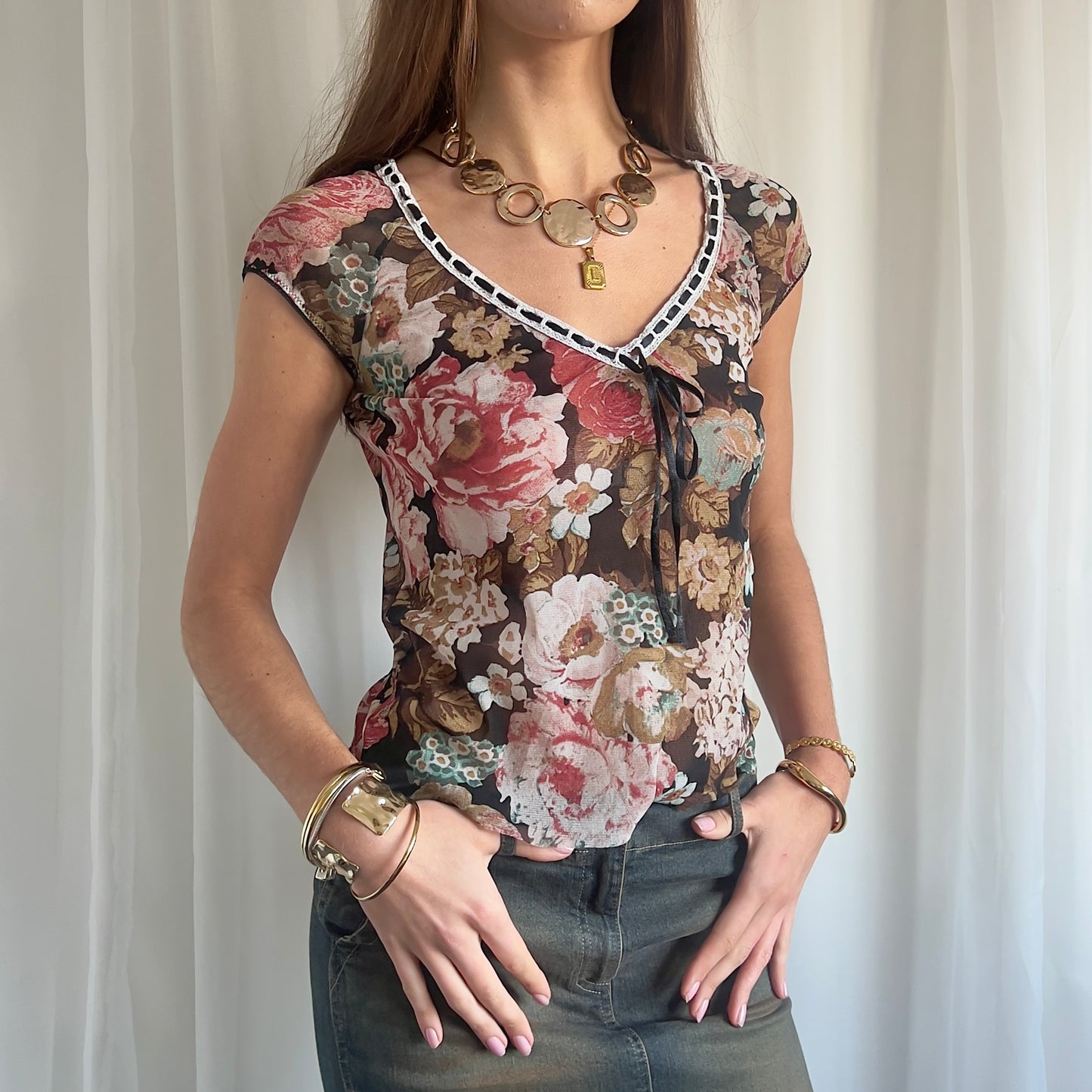 90s Floral Milkmaid Top - Size M