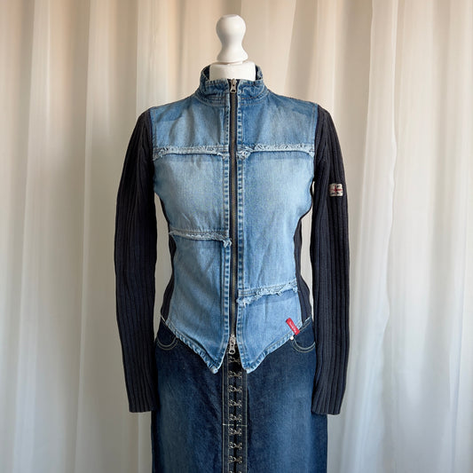 90s Denim & Knit Zip Up Jacket - Size M