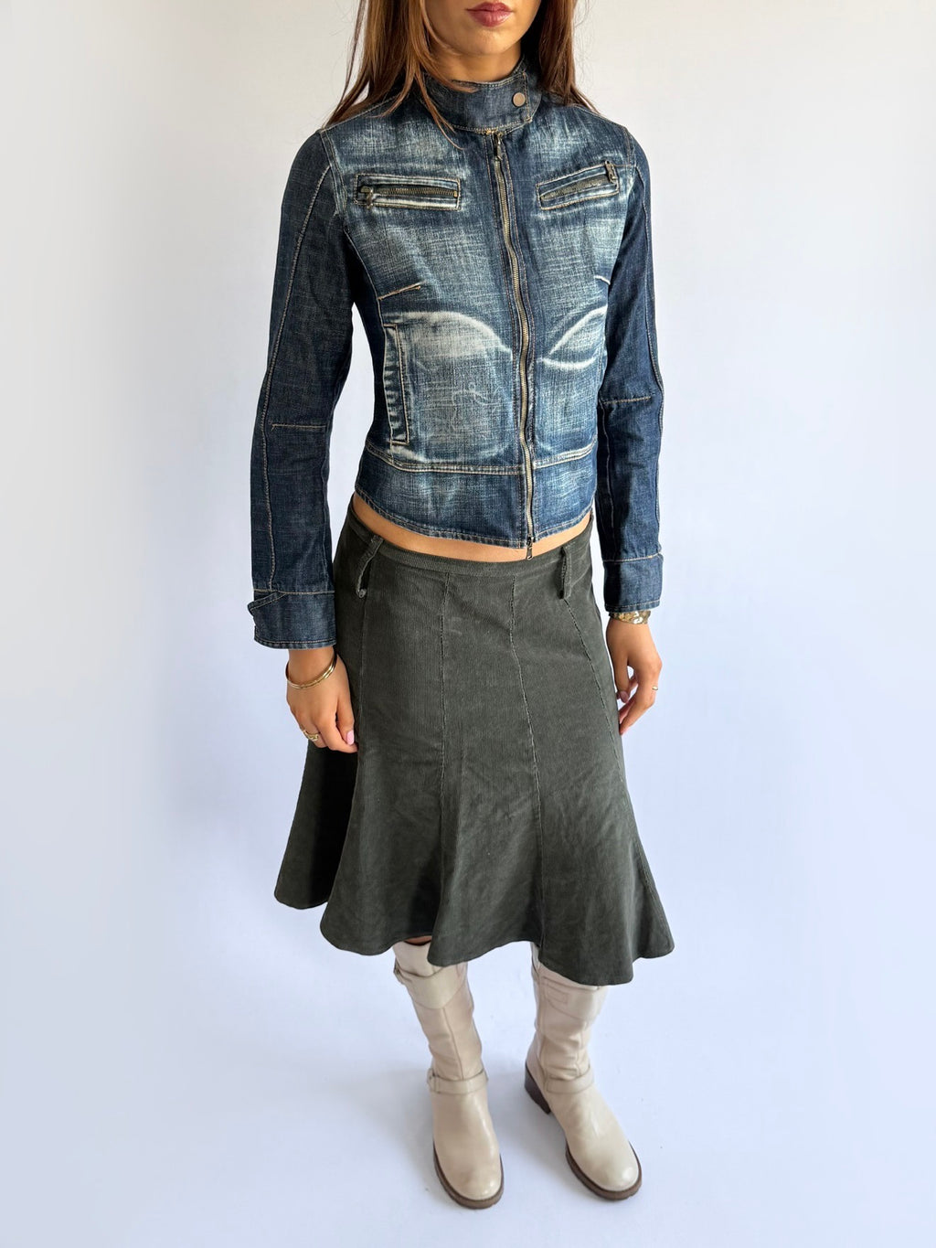 Denim Double Zip Jacket - Size XS