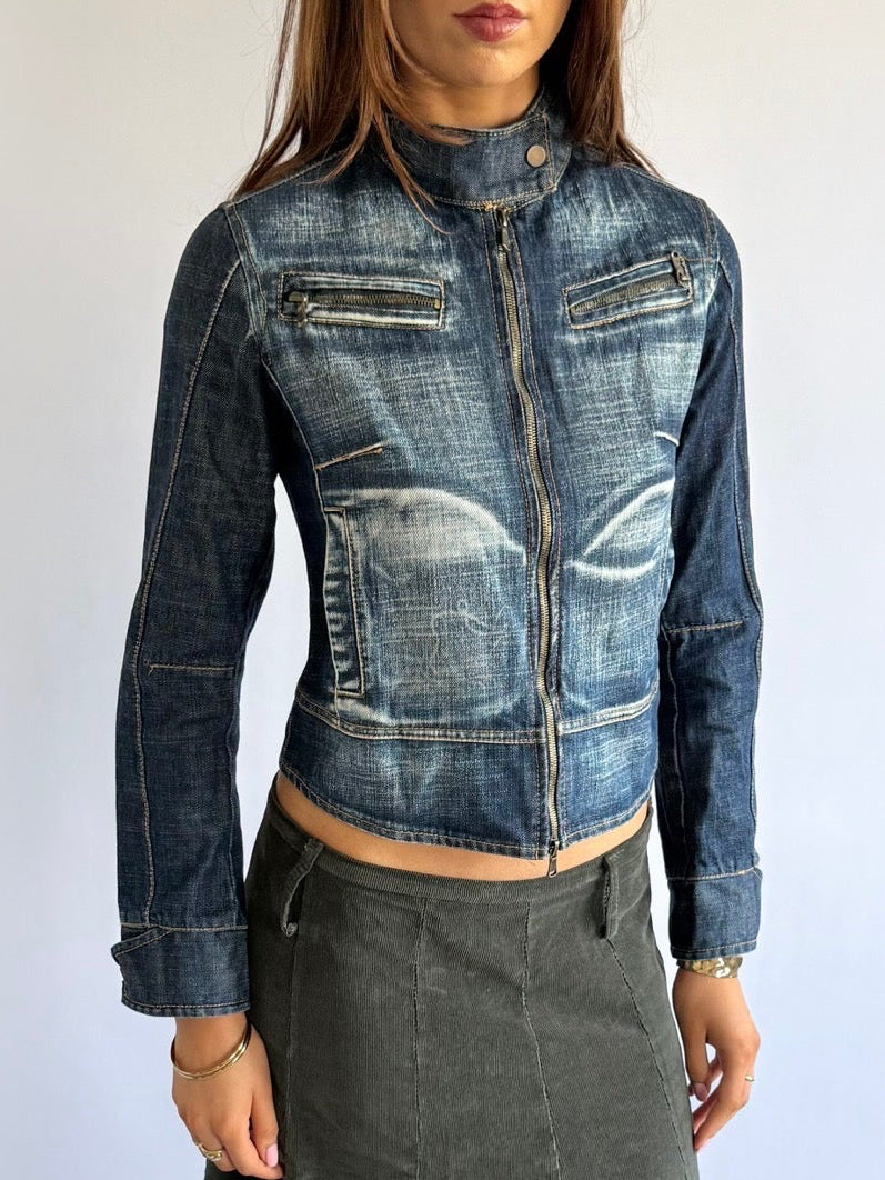 Denim Double Zip Jacket - Size XS