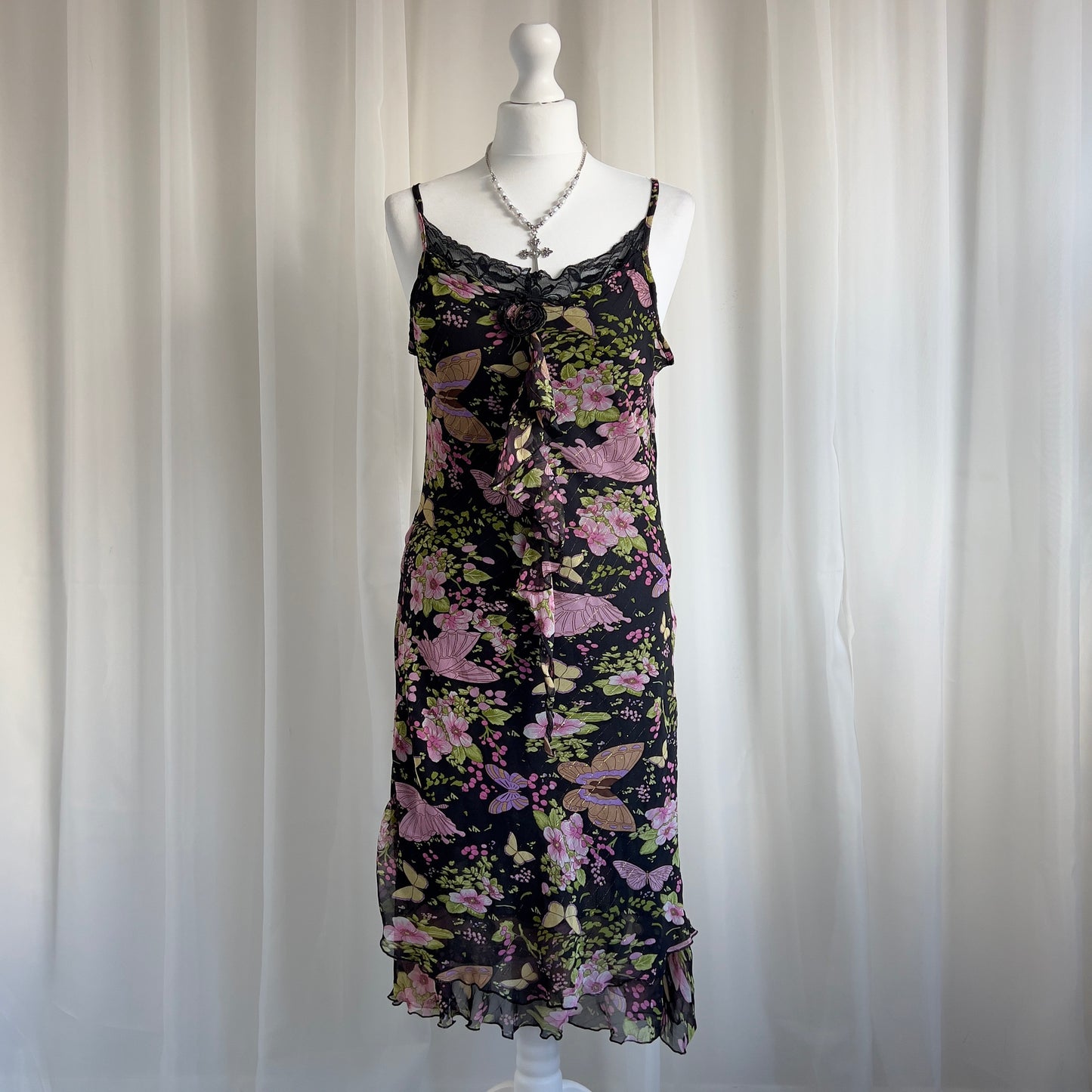 90s Butterfly Lace Midi Dress - Size M