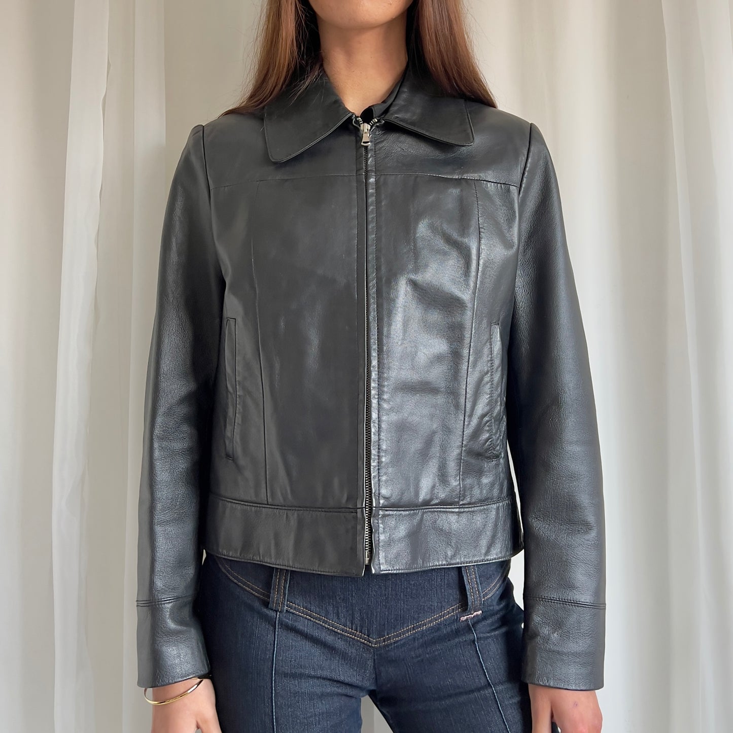 00s Genuine Leather Zip Jacket - Size L