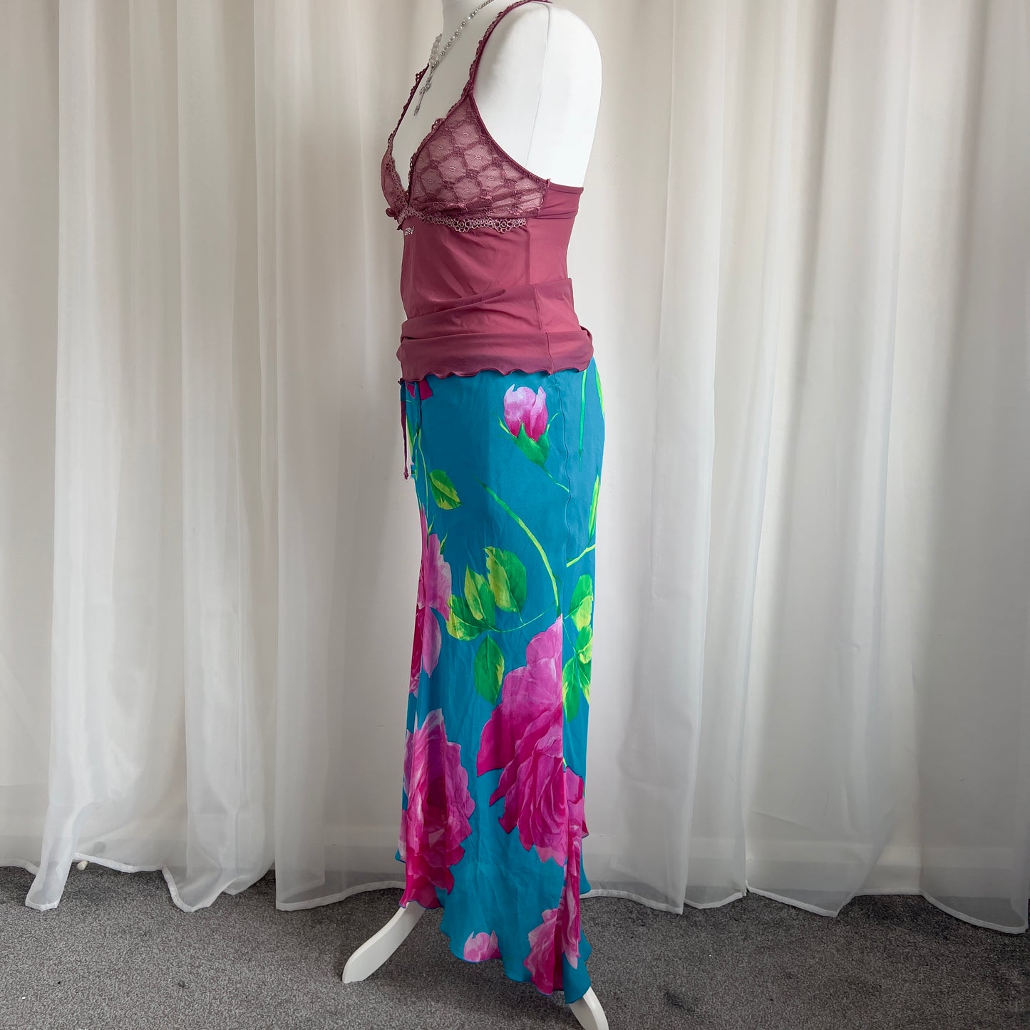 90s Floral Asymmetric Maxi Skirt - Size L