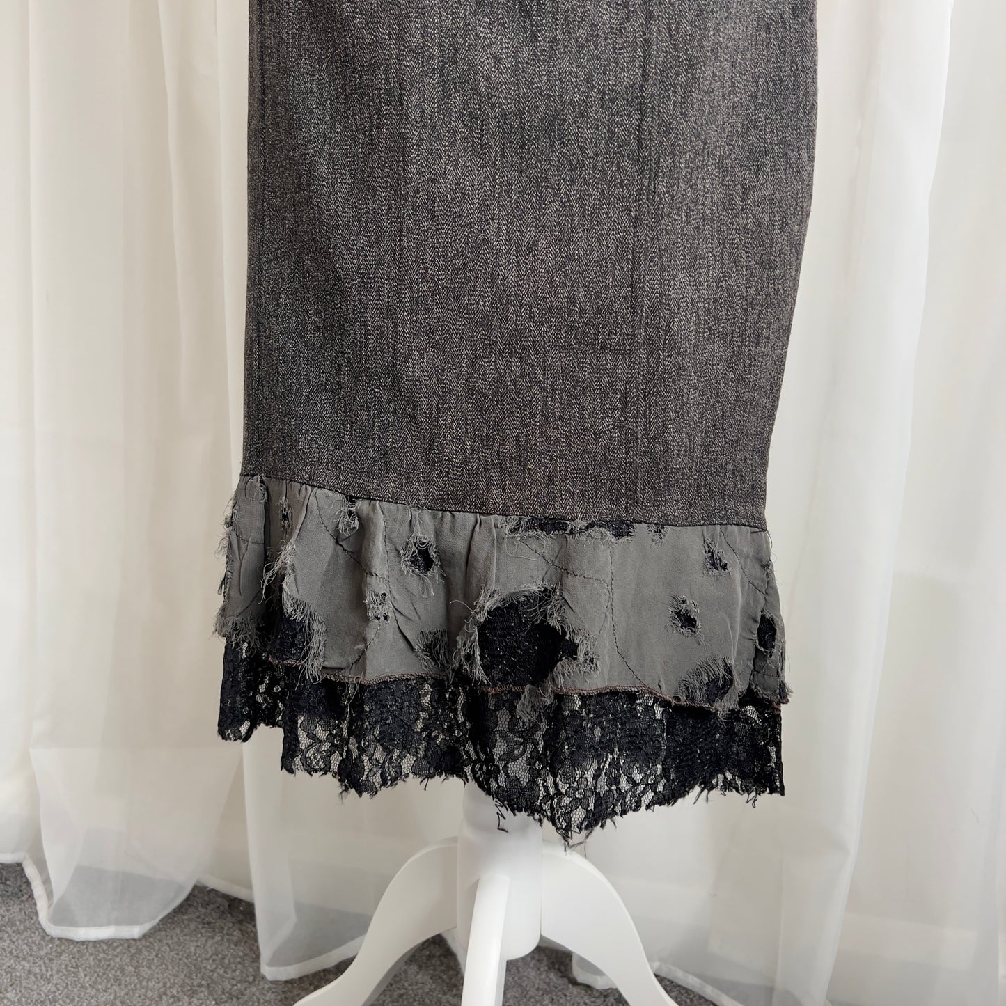 90s Tweed & Lace Asymmetric Midi Skirt - Size L