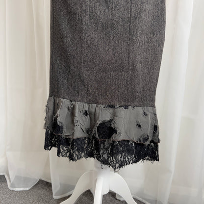 90s Tweed & Lace Asymmetric Midi Skirt - Size L