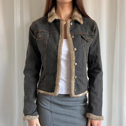 90s Denim & Faux Fur Button Up Jacket - Size M