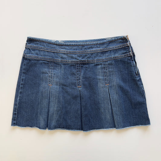 00s Denim Pleated Mini Skirt - Size S