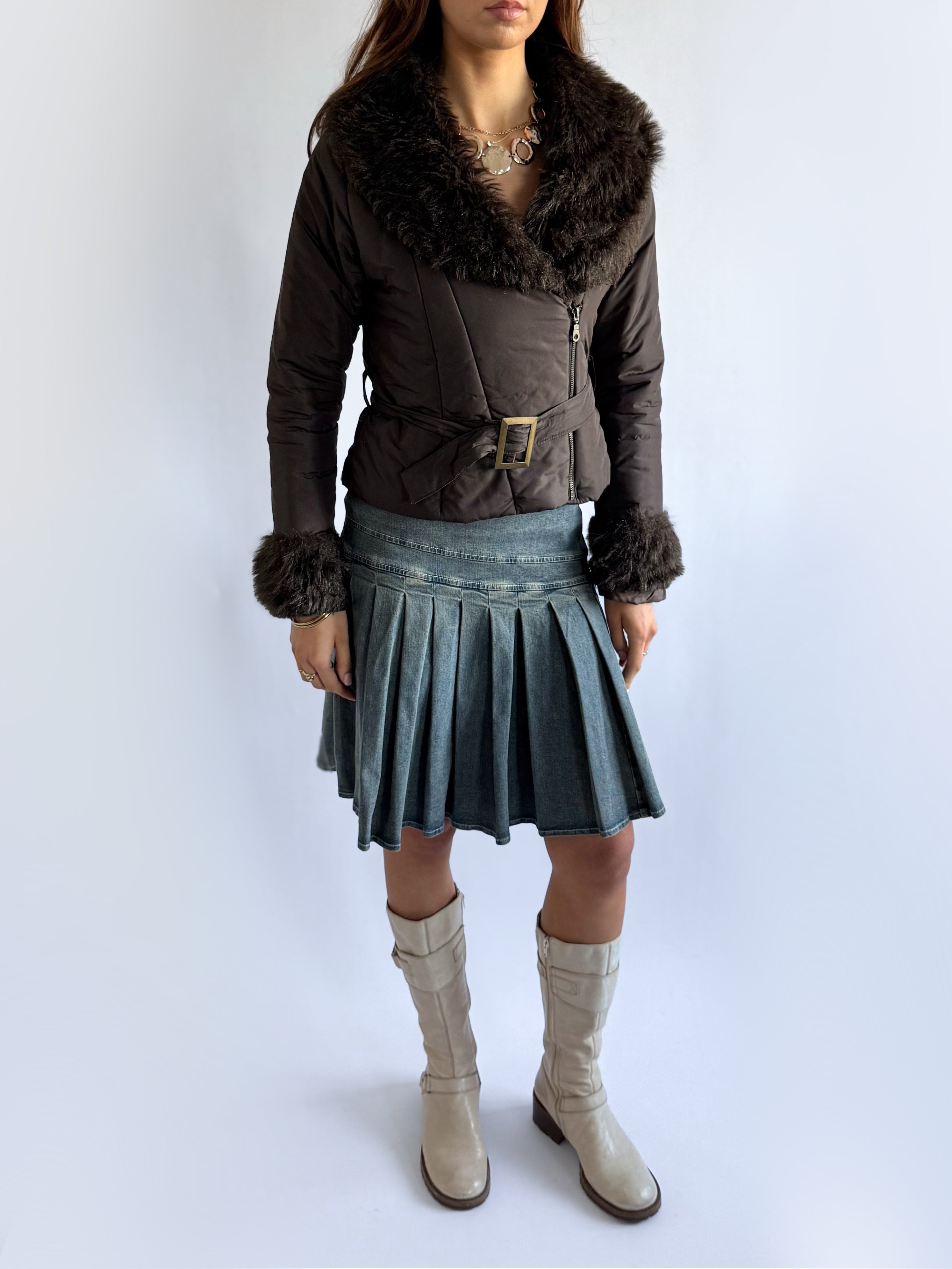 Faux Fur Puffer Afghan Coat - Size M