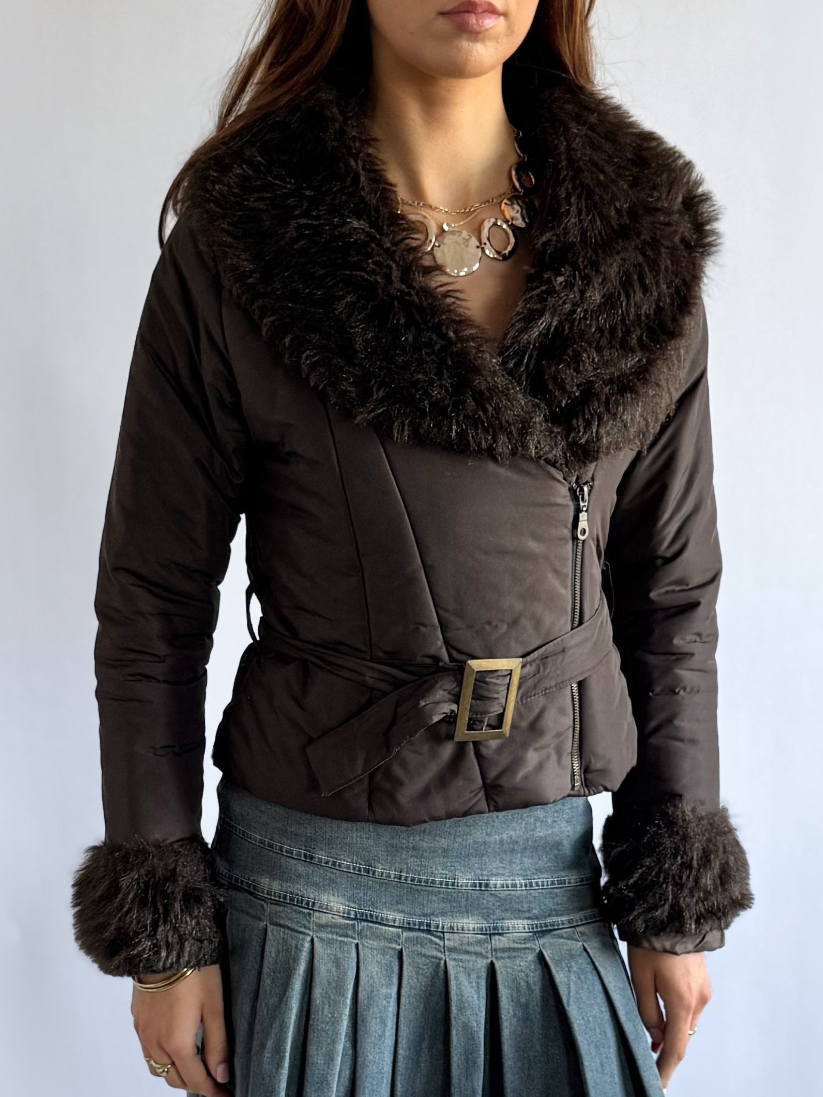 Faux Fur Puffer Afghan Coat - Size M