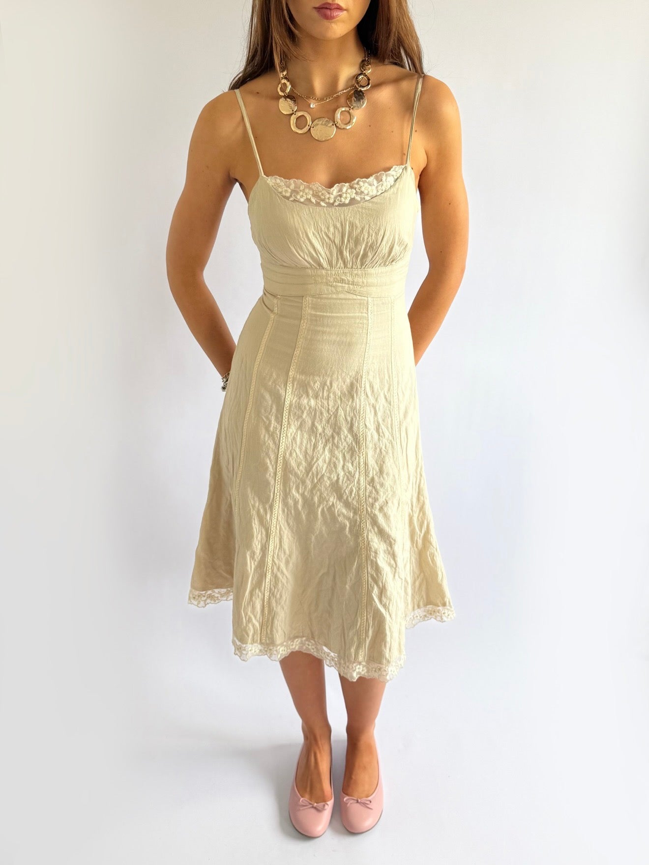 Cotton & Lace Midi Dress - Size S