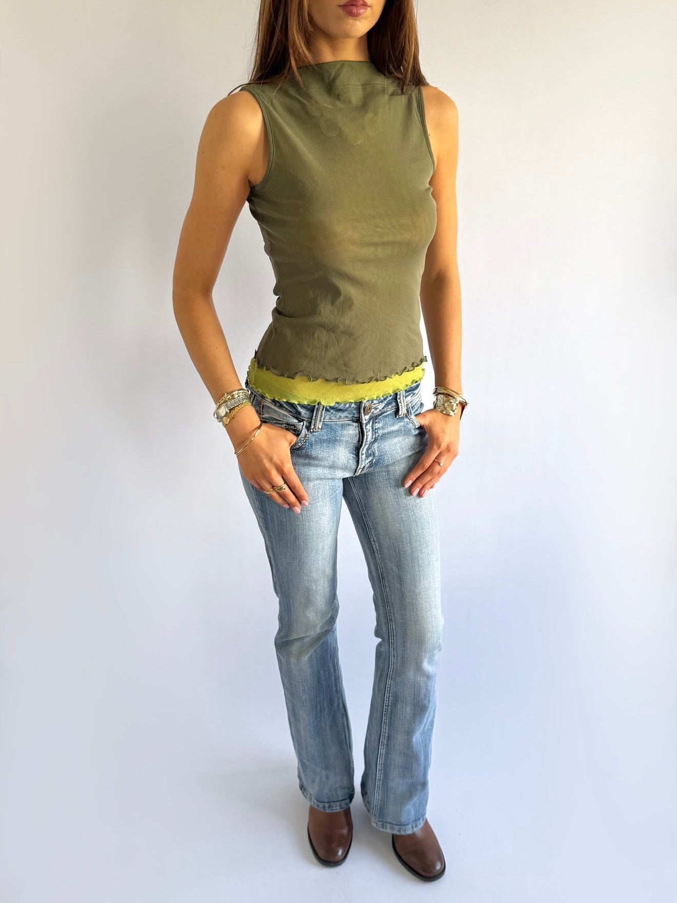 Mesh Boat Neck Top - Size M