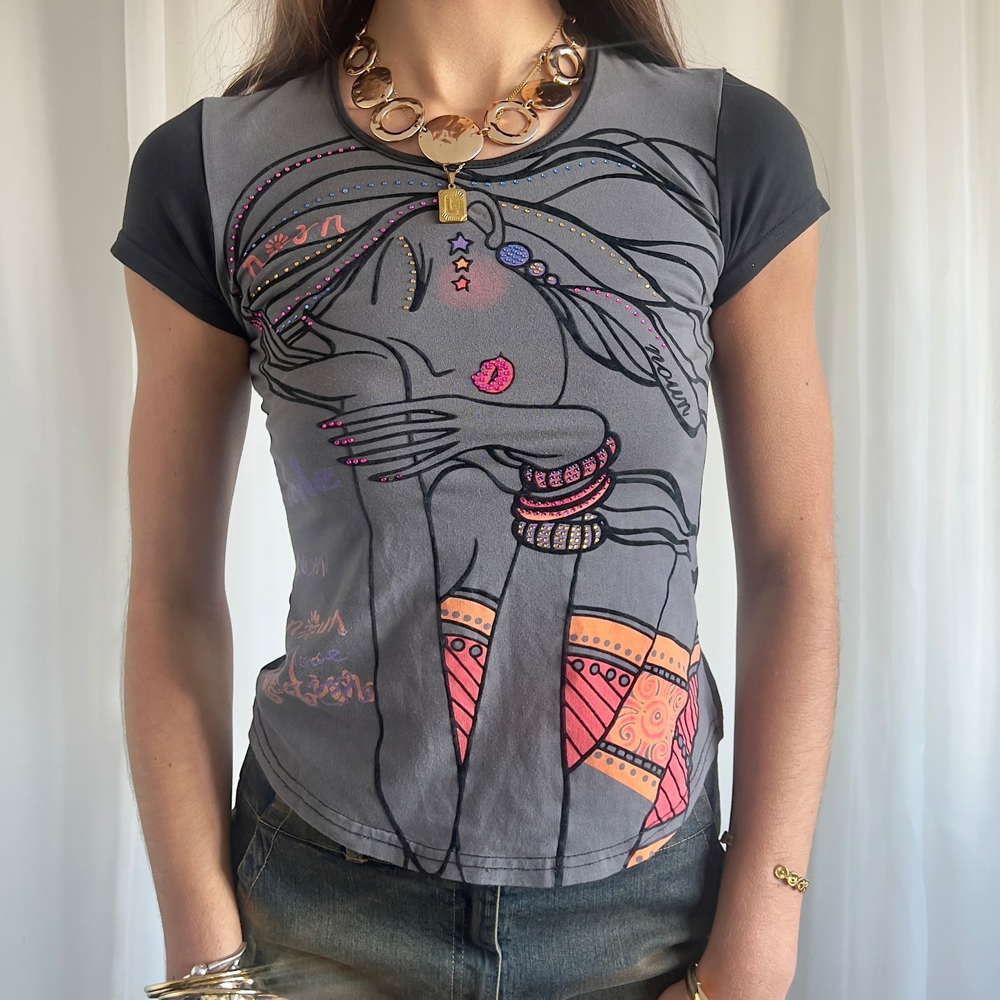 90s Lady Graphic Crop Top - Size M