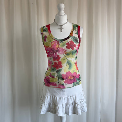 00s Floral Mesh Cami Top - Size M