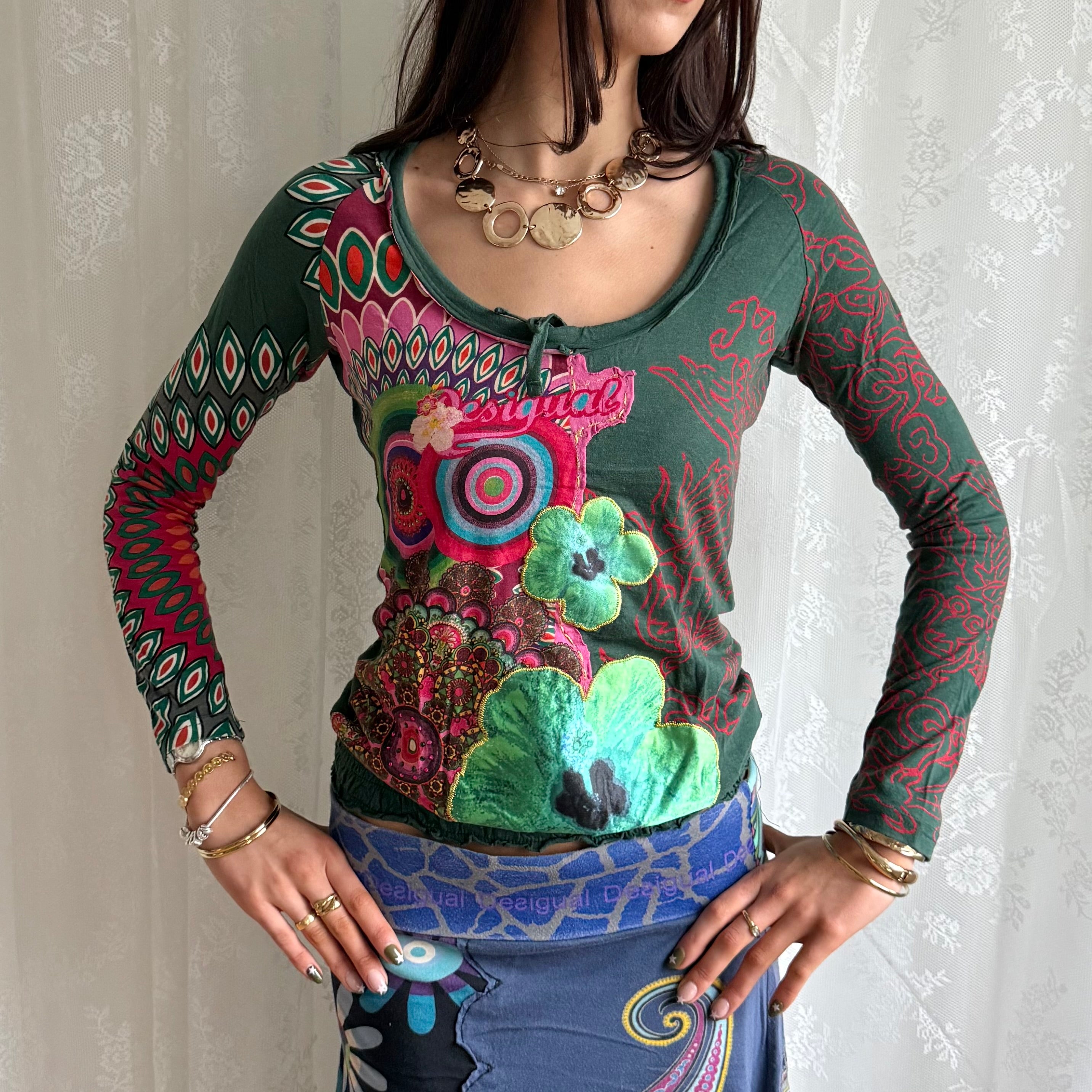 Desigual Graphic Long Sleeve Top - Size S