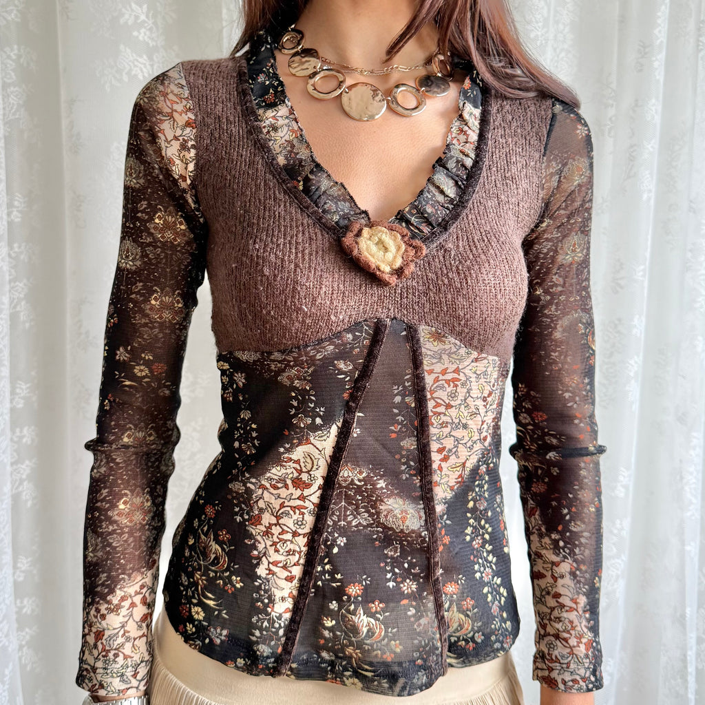 Knit & Mesh Long Sleeve Top - Size S