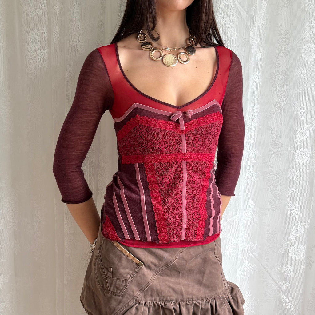 Knit Lace Crop Top - Size S