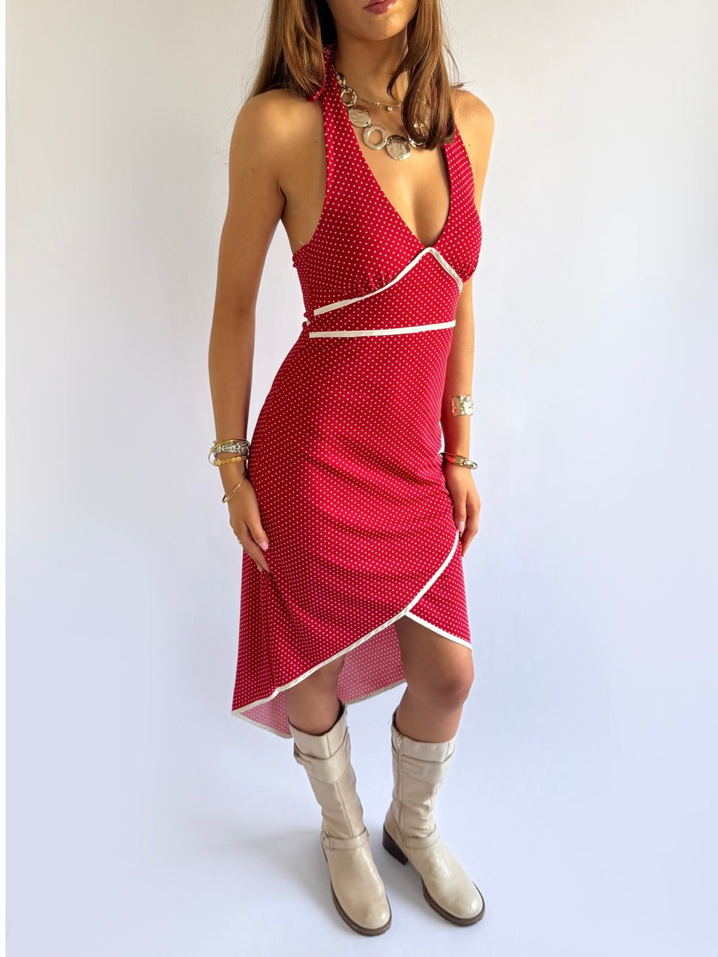 Polka Dot Asymmetric Midi Dress - Size M