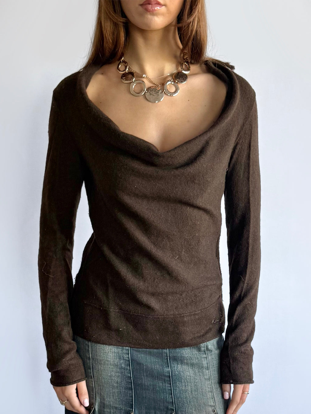 Wool Knit Cowl Neck Jumper - Size L