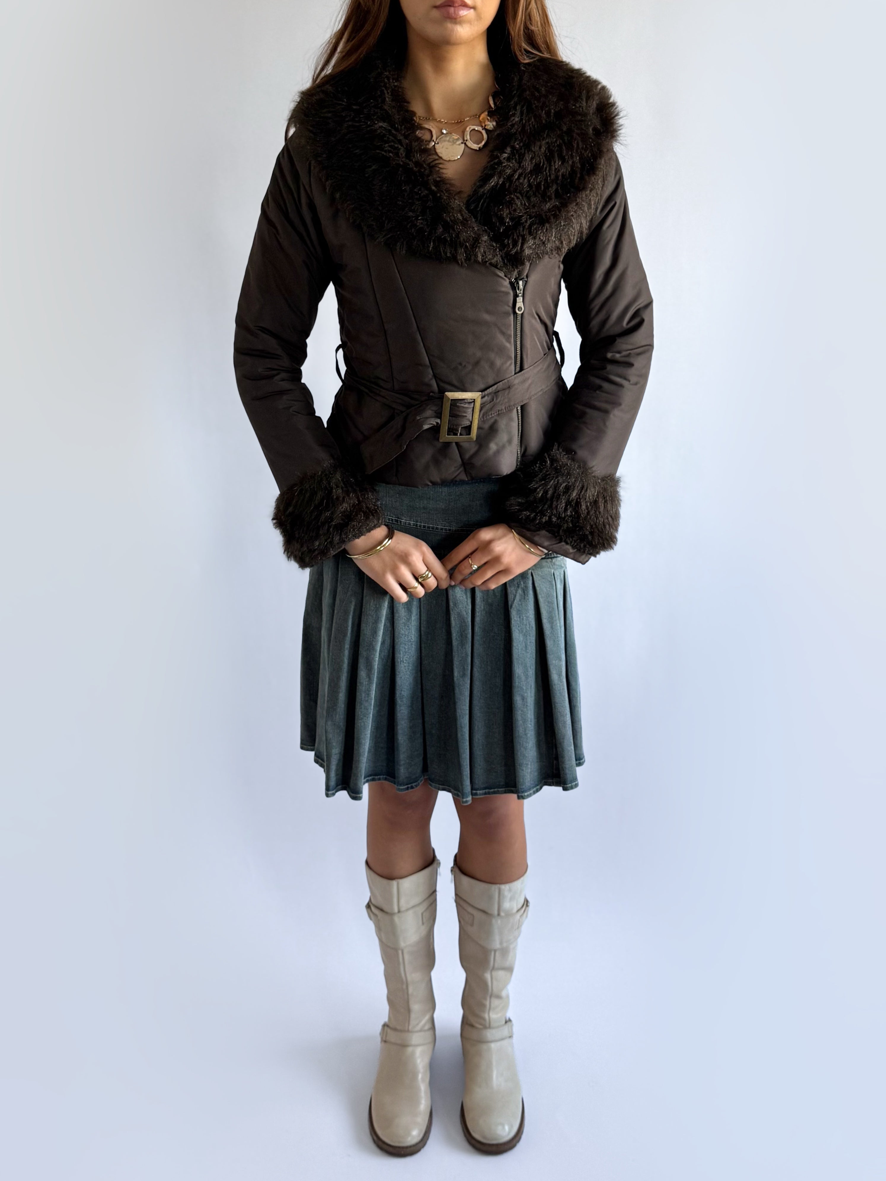 Faux Fur Puffer Afghan Coat - Size M