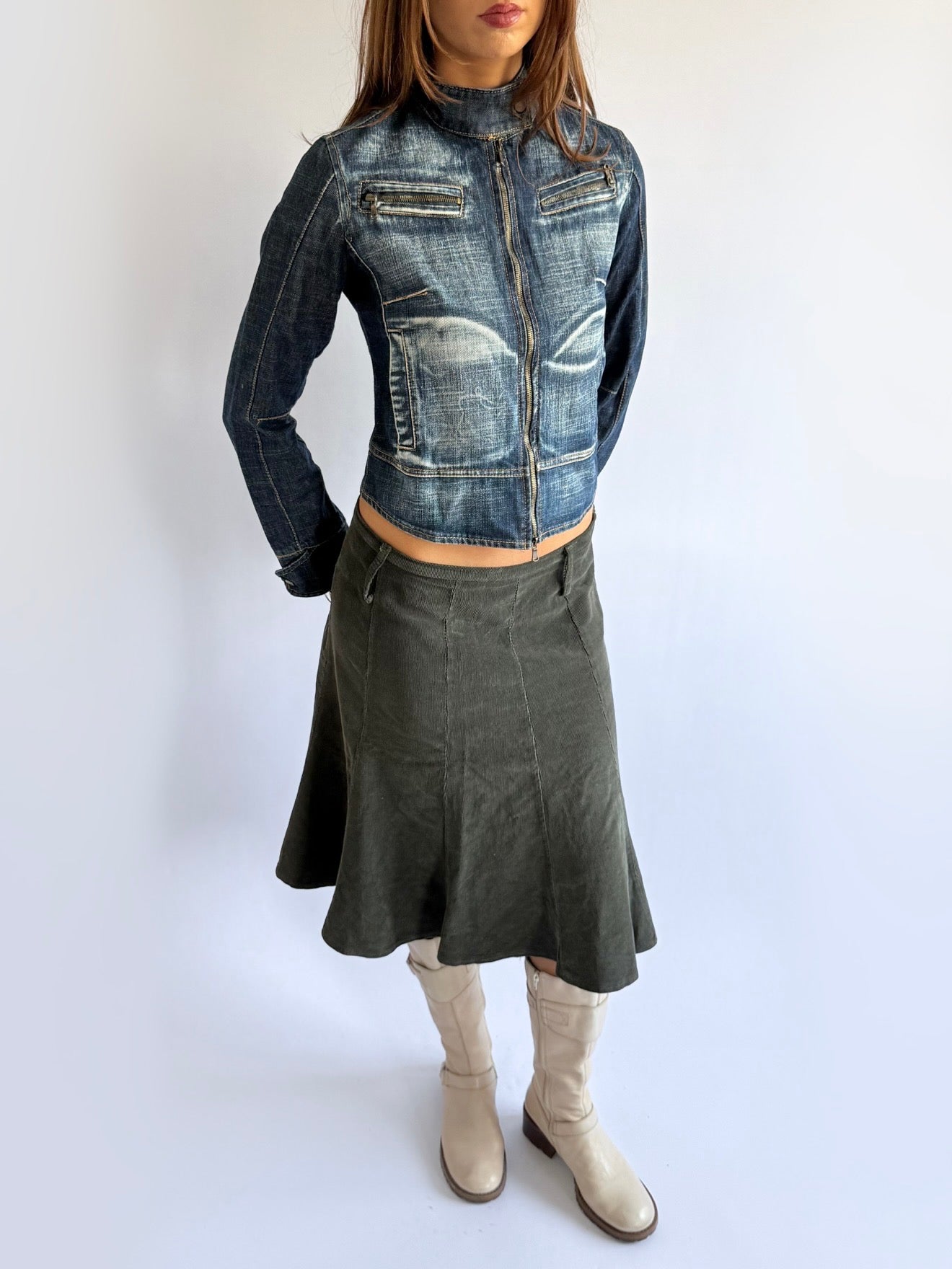 Denim Double Zip Jacket - Size XS