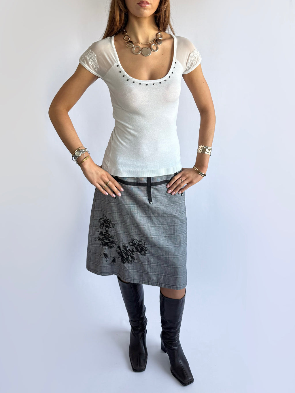 Guess Mesh Studded Crop Top - Size S