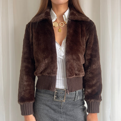 00s Faux Fur & Knit Zip Jacket - Size S