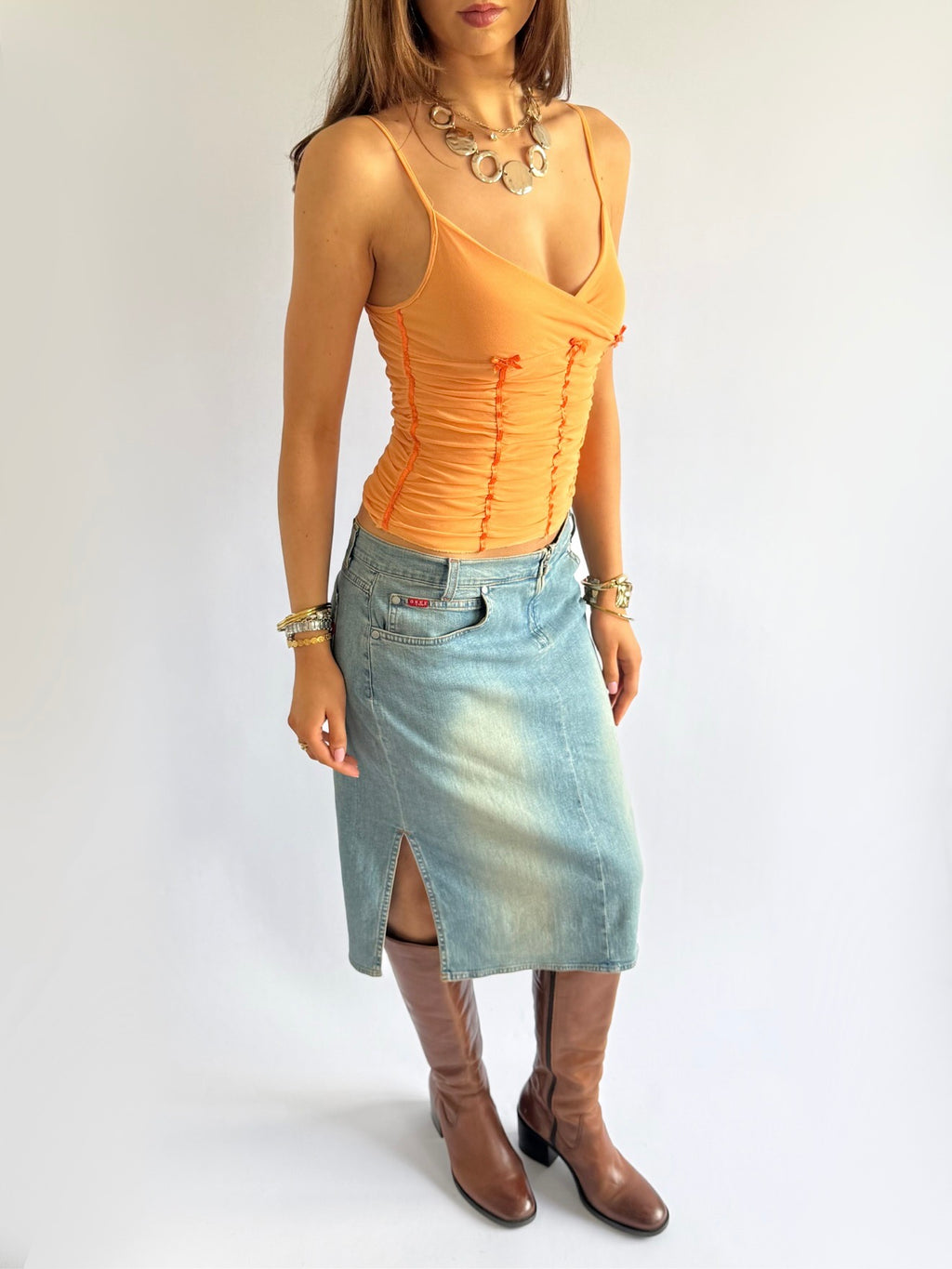 Ruched Mesh Bow Cami - Size XS