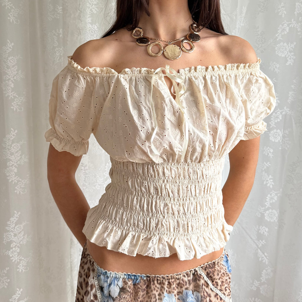 Broderie Anglaise Milkmaid Top - Size L