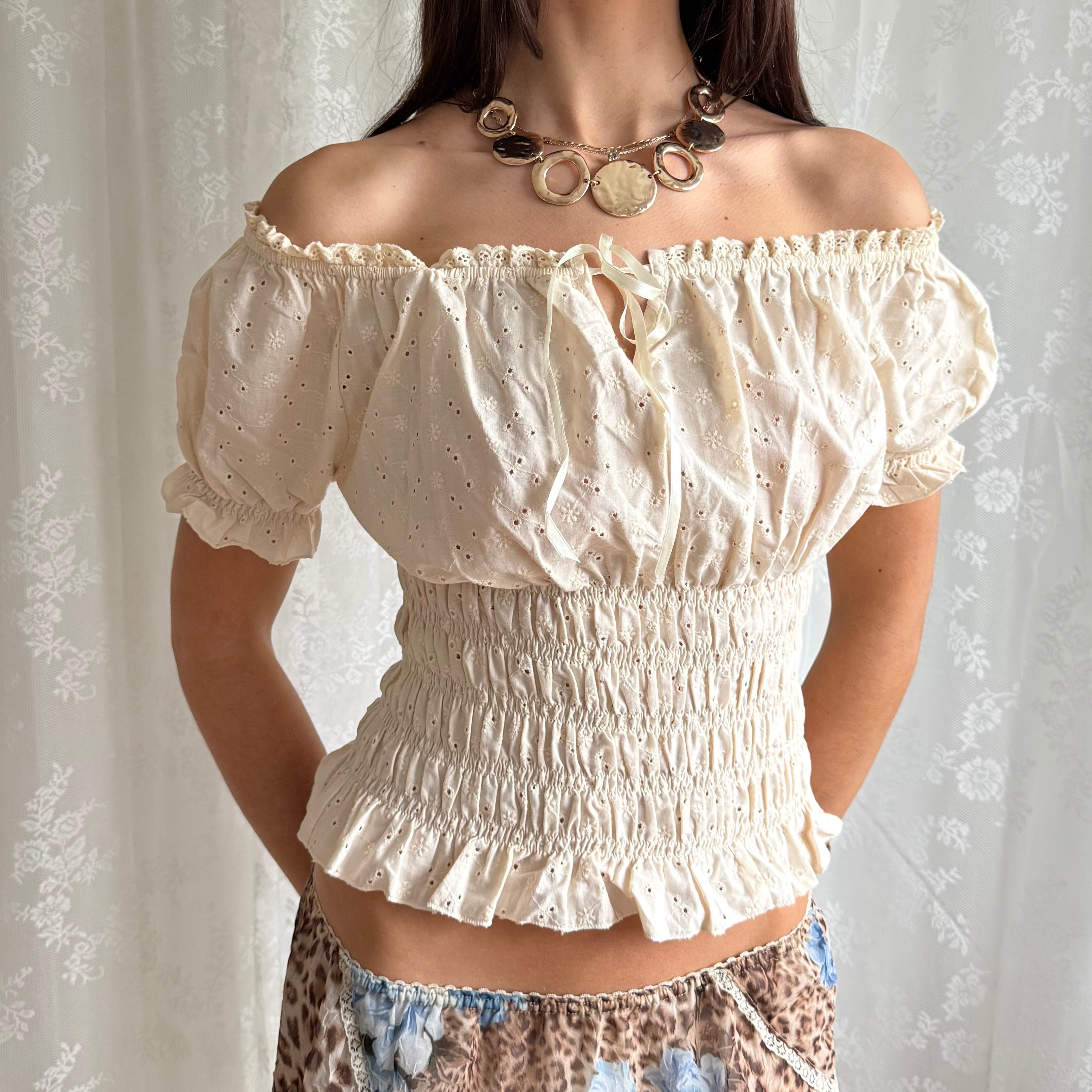 Broderie Anglaise Milkmaid Top - Size L