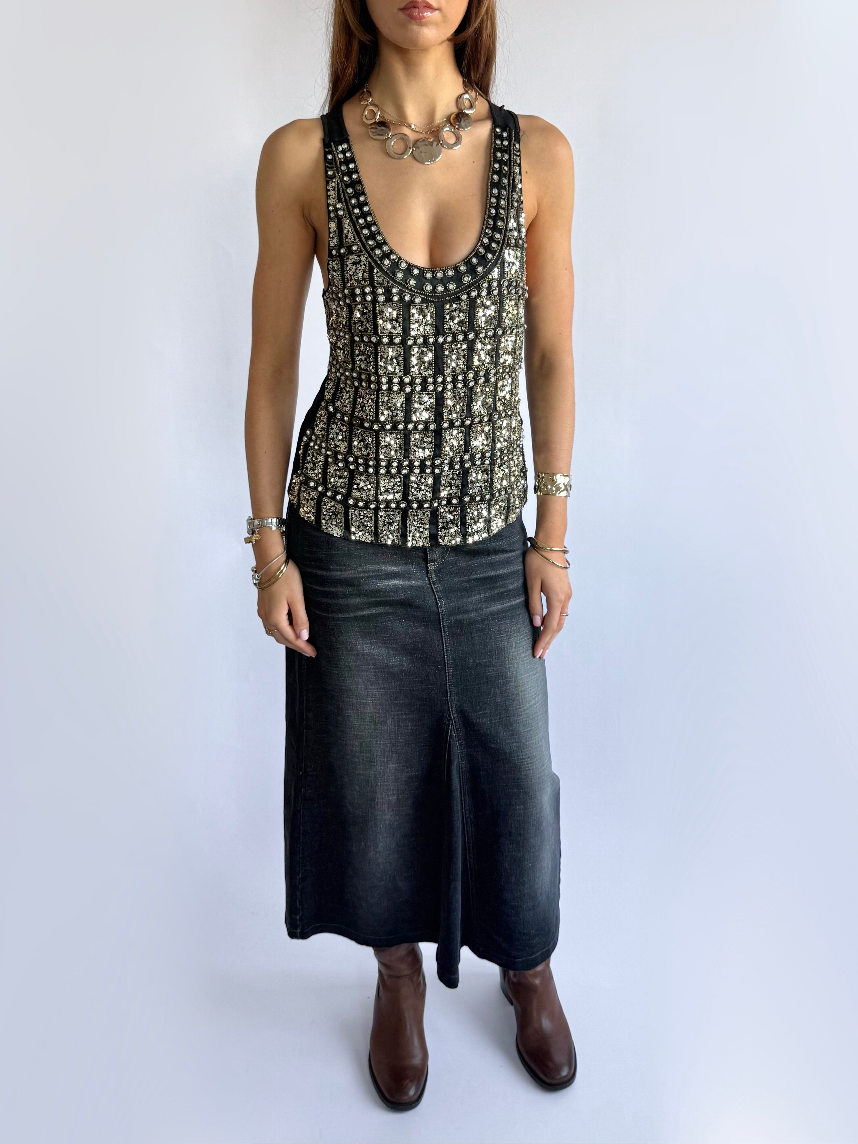 100% Silk Sequin Cami - Size M