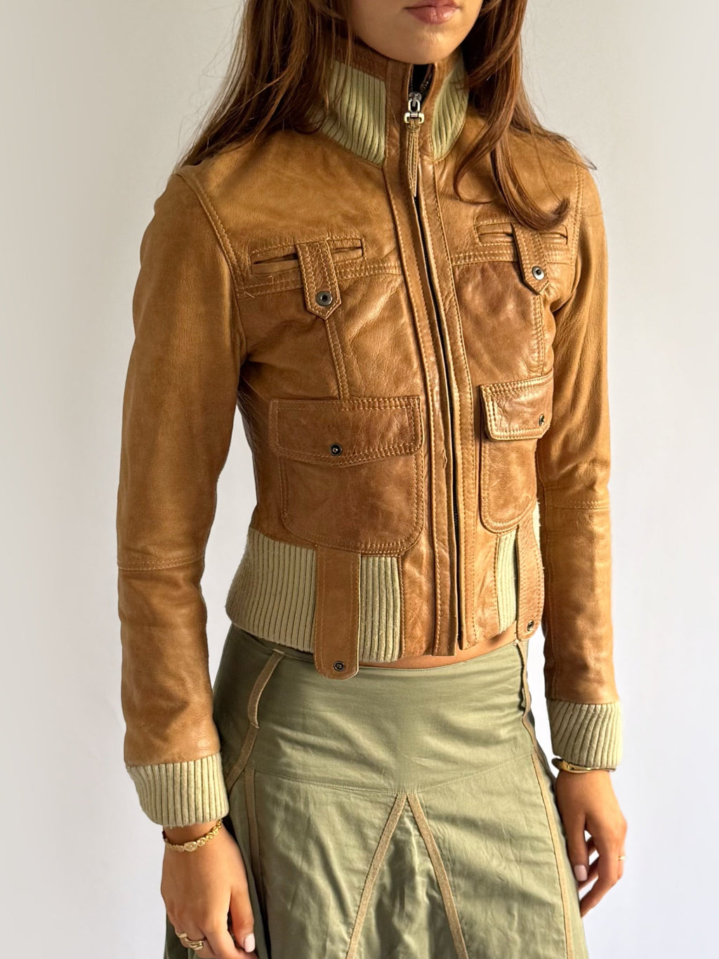 Genuine Leather Zip Jacket - Size M