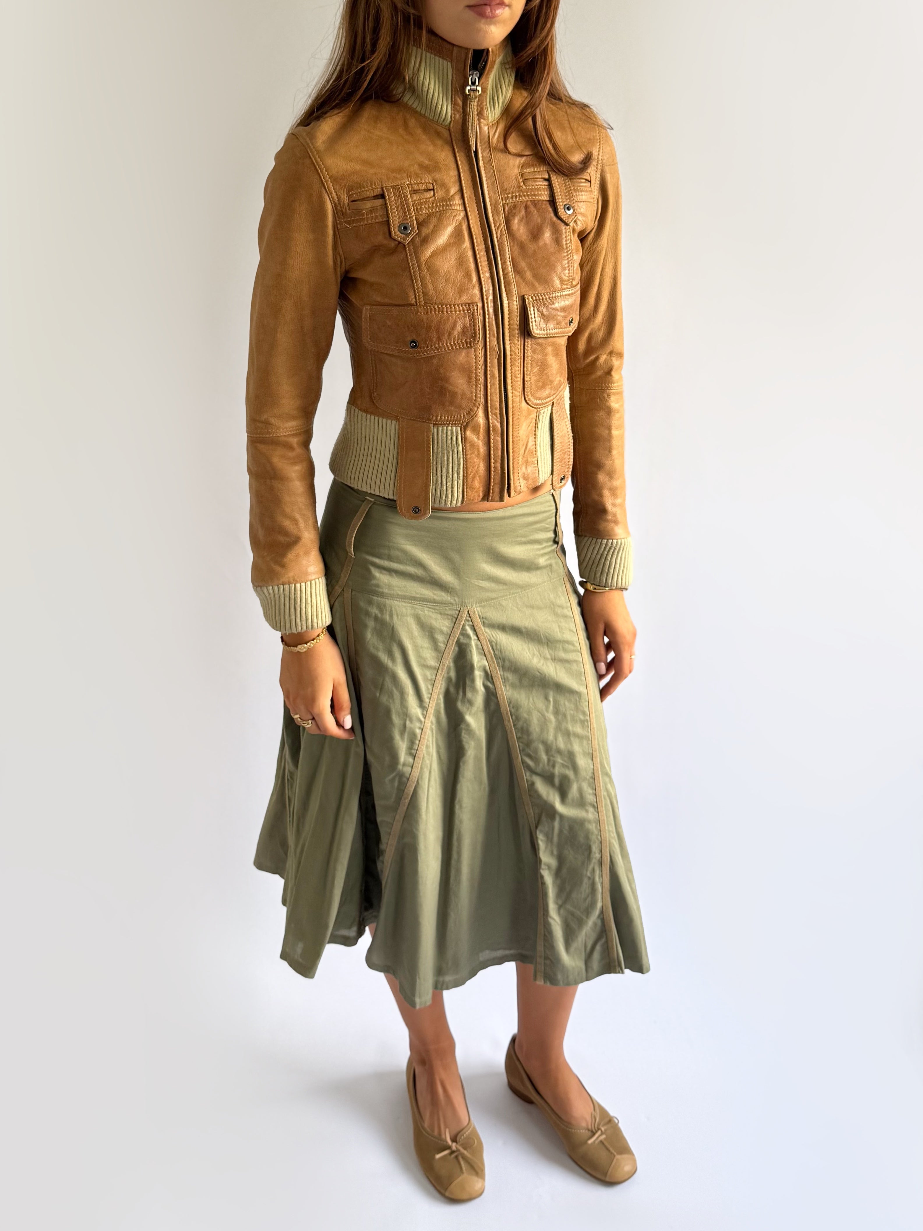 Genuine Leather Zip Jacket - Size M